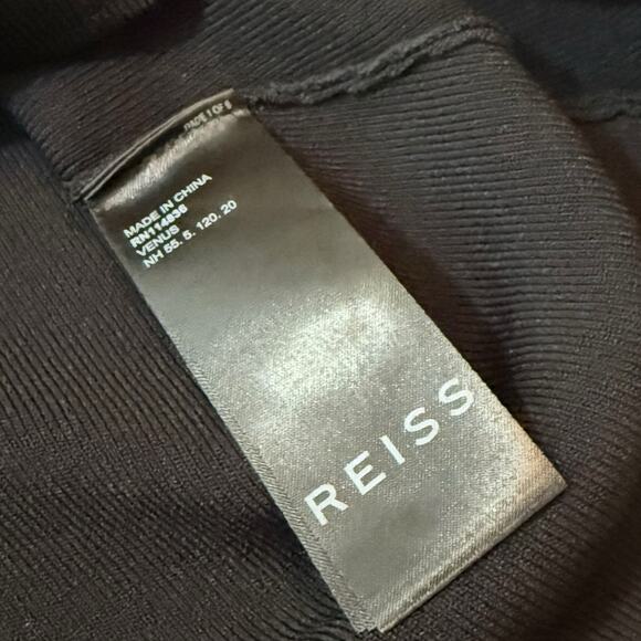 Reiss Venus Sheer Sleeve Plunge Top Black Mesh Panels Long Sleeve - Size Large - Picture 5 of 13